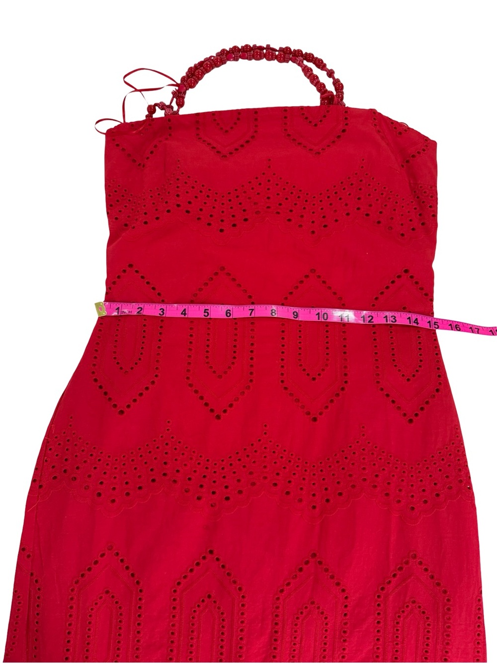 NWT Hyacinth House Red Eyelet Beaded Strap Midi Ibiza Dress Chic Summer Small - Picture 7 of 13